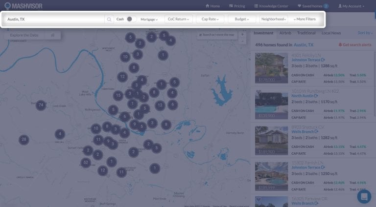 Mashvisor Investment Property Search Filters