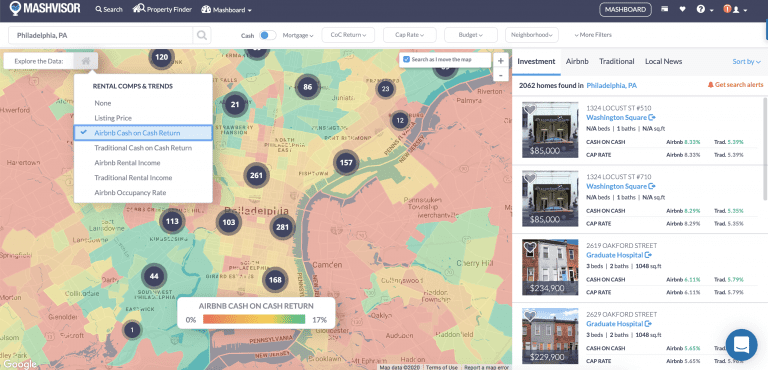 Airbnb Philadelphia neighborhoods heatmap