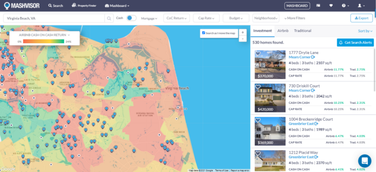 Most Profitable Airbnb Locations 2021 Cash on Cash Return: Real Estate Heatmap