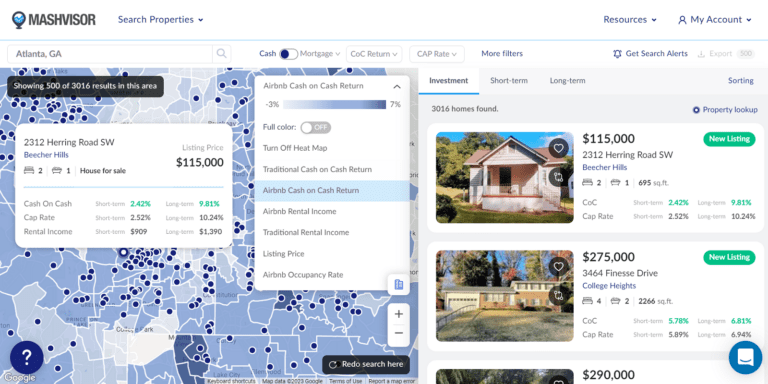 Invest in Real Estate Online - Mashvisor's Real Estate Heatmap