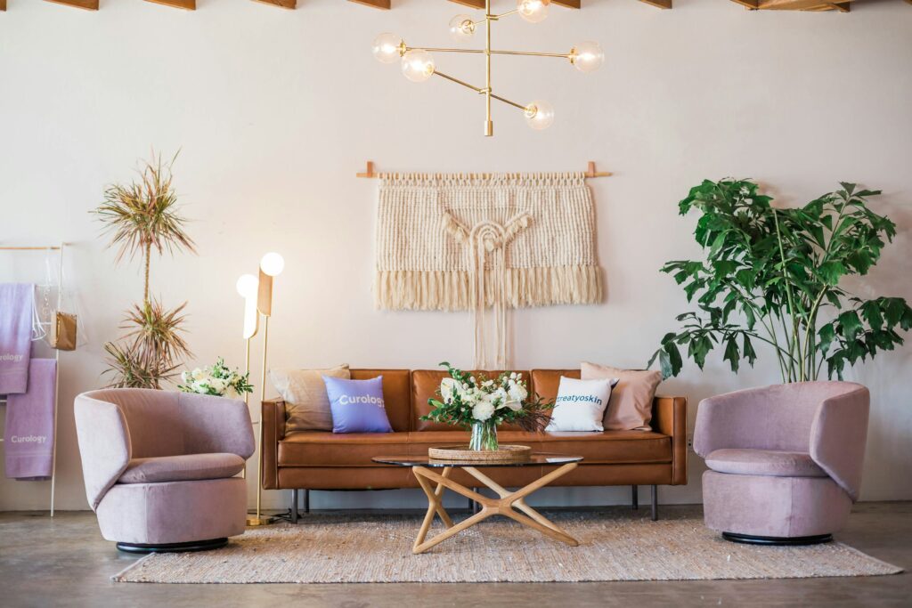 Boho living with with wall art
