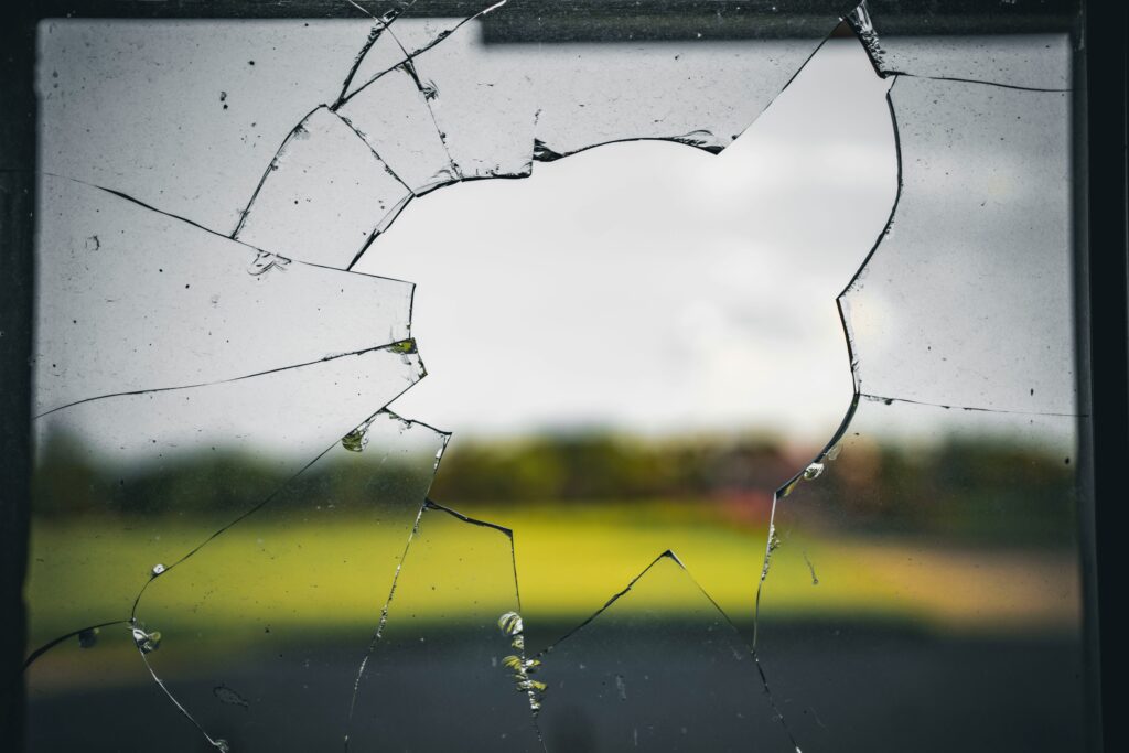Broken glass on a window