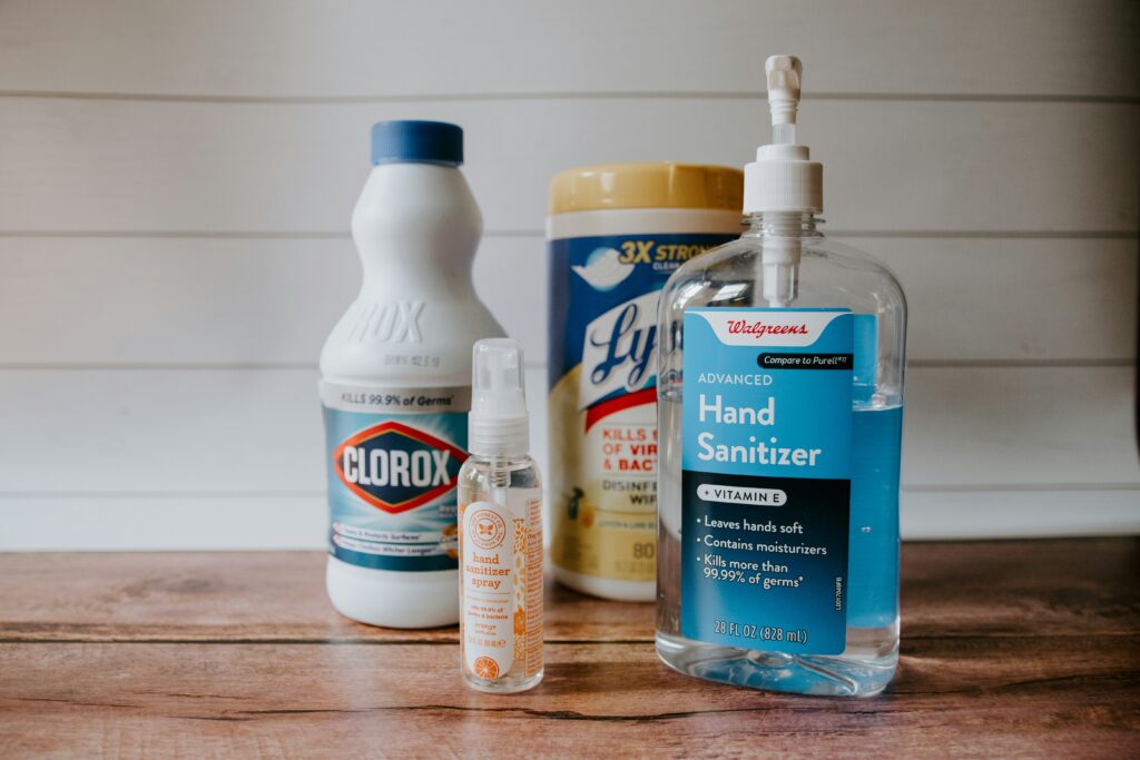 Cleaning supplies and hand sanitizer